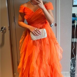 Elegant Orange Off-Shoulder Dress